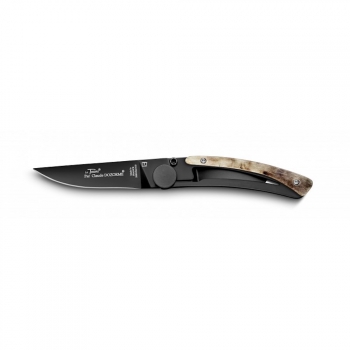 140x140 - Couteau de poche Manche Corne de Bélier lame noire Liner Lock Le Thiers Claude Dozorme