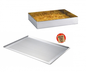 140x118 - Lot plaque à pâtisserie perforée 40 cm et cadre à gâteau extensible